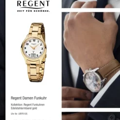 Regent Damen-Armbanduhr 32-FR-195 Funkuhr Edelstahl-Armband gold URFR195