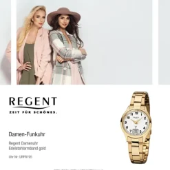 Regent Damen-Armbanduhr 32-FR-195 Funkuhr Edelstahl-Armband gold URFR195