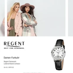 Regent Damen-Armbanduhr 32-FR-192 Funkuhr Leder-Armband schwarz URFR192