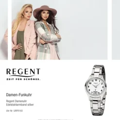 Regent Damen-Armbanduhr 32-FR-193 Funkuhr Edelstahl-Armband silber URFR193