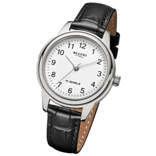 Regent Damen-Armbanduhr Handaufzug Leder schwarz mechanisches Uhrwerk Uhr URF957