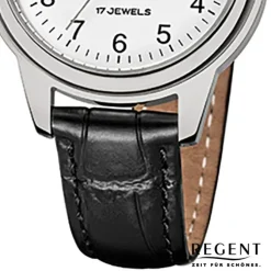 Regent Damen-Armbanduhr Handaufzug Leder schwarz mechanisches Uhrwerk Uhr URF957