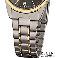 Regent Damen-Armbanduhr Mineralglas Quarz Titan grau silber gold URF429