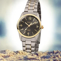 Regent Damen-Armbanduhr Mineralglas Quarz Titan grau silber gold URF429