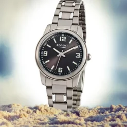 Regent Damen-Armbanduhr Mineralglas Quarz Titan silber grau URF858