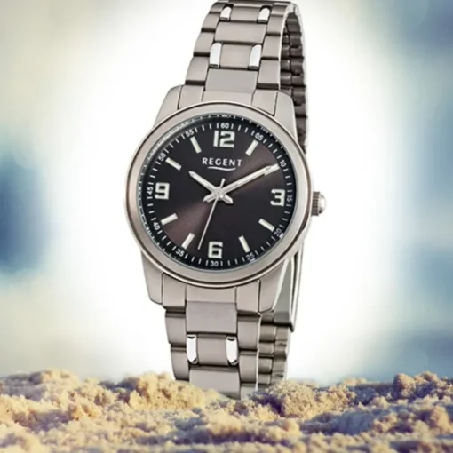 Regent Damen-Armbanduhr Mineralglas Quarz Titan silber grau URF858