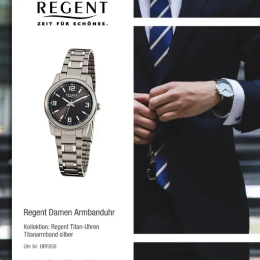 Regent Damen-Armbanduhr Mineralglas Quarz Titan silber grau URF858