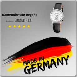 Regent Damen-Armbanduhr Quarz-Uhr Leder-Armband schwarz Uhr URGM1452