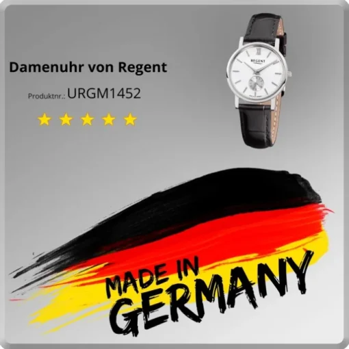 Regent Damen-Armbanduhr Quarz-Uhr Leder-Armband schwarz Uhr URGM1452