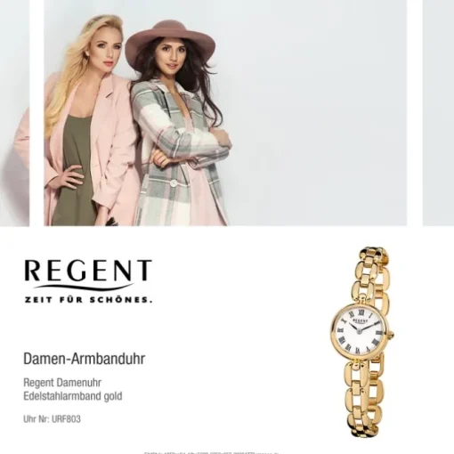 Regent Damen-Armbanduhr Quarz-Uhr Mini Stahl-Armband gold URF1402 URF803