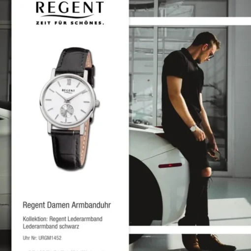 Regent Damen-Armbanduhr Quarz-Uhr Leder-Armband schwarz Uhr URGM1452