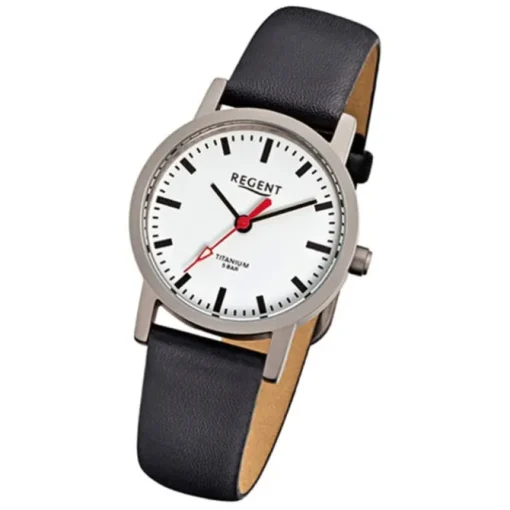 Regent Damen-Armbanduhr Titan Damenuhr - Quarz Leder schwarz Uhr URF240