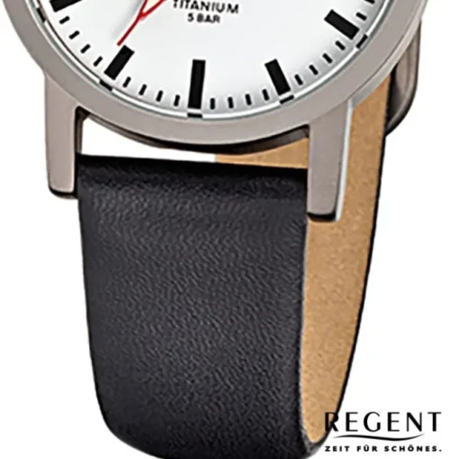 Regent Damen-Armbanduhr Titan Damenuhr - Quarz Leder schwarz Uhr URF240