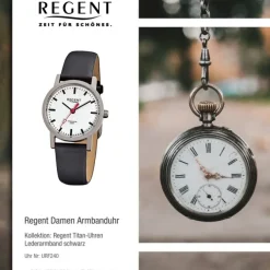 Regent Damen-Armbanduhr Titan Damenuhr - Quarz Leder schwarz Uhr URF240