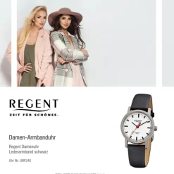 Regent Damen-Armbanduhr Titan Damenuhr - Quarz Leder schwarz Uhr URF240
