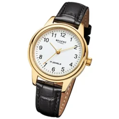 Regent Damenuhr Handaufzug Leder schwarz Gehäuse ionenplattiert Gold Uhr URF1395 URF959