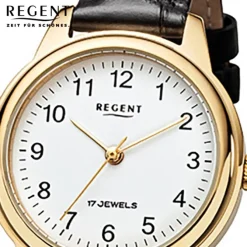 Regent Damenuhr Handaufzug Leder schwarz Gehäuse ionenplattiert Gold Uhr URF1395 URF959