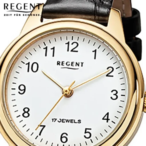 Regent Damenuhr Handaufzug Leder schwarz Gehäuse ionenplattiert Gold Uhr URF1395 URF959