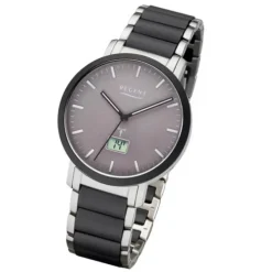 Regent Funkuhr Analog Digital FR-253 Funk-Uhr Metall schwarz silber URFR253