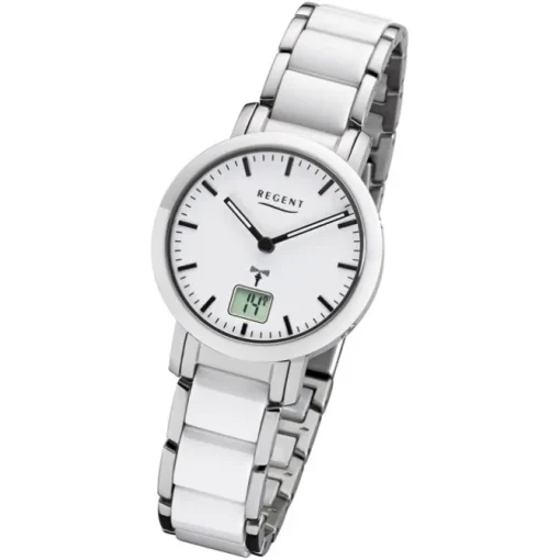 Regent Funkuhr Analog Digital FR-264 Funk-Uhr Metall weiß silber URFR264