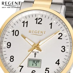 Regent Funkuhr Analog Digital FR-245 Funk-Uhr Metall silber gold URFR245