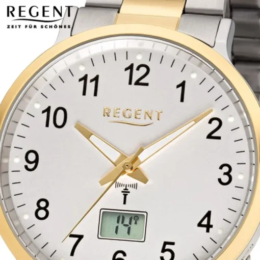 Regent Funkuhr Analog Digital FR-245 Funk-Uhr Metall silber gold URFR245