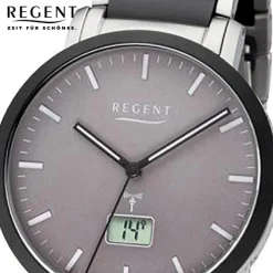 Regent Funkuhr Analog Digital FR-253 Funk-Uhr Metall schwarz silber URFR253