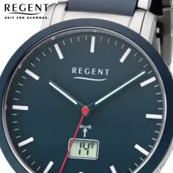 Regent Funkuhr Analog Digital FR-254 Funk-Uhr Metall blau silber URFR254