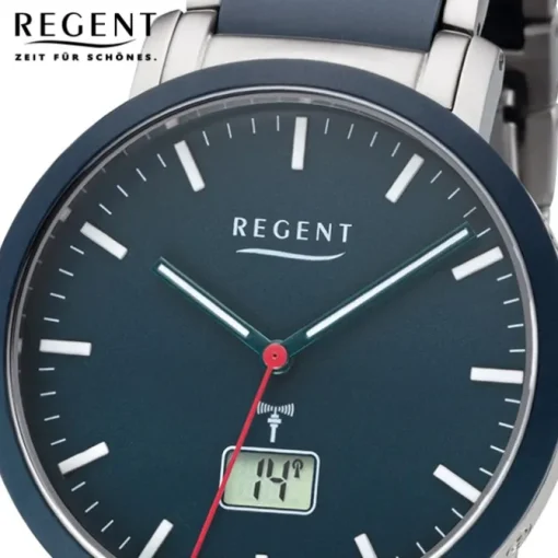 Regent Funkuhr Analog Digital FR-254 Funk-Uhr Metall blau silber URFR254