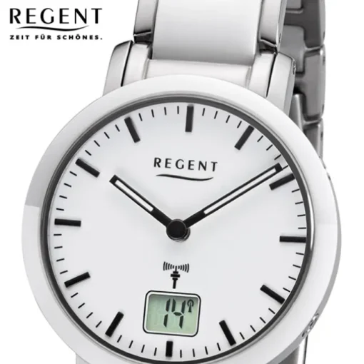 Regent Funkuhr Analog Digital FR-264 Funk-Uhr Metall weiß silber URFR264