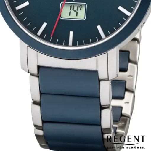 Regent Funkuhr Analog Digital FR-254 Funk-Uhr Metall blau silber URFR254