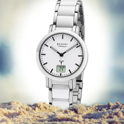 Regent Funkuhr Analog Digital FR-264 Funk-Uhr Metall weiß silber URFR264