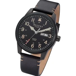 Regent Herren Armbanduhr Analog Lederarmband schwarz braun URF1253