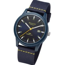 Regent Herren Armbanduhr Analog Nylonarmband dunkelblau gelb URBA731