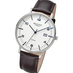 Regent Herren Armbanduhr Analog Lederarmband dunkelbraun URF1516