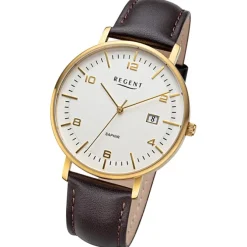 Regent Herren Armbanduhr Analog Lederarmband dunkelbraun URF1517