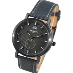 Regent Herren Armbanduhr Analog Lederarmband schwarz weiss UR1111575