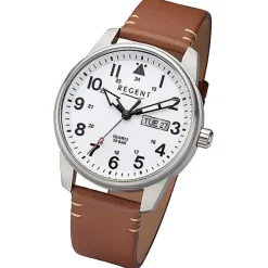 Regent Herren Armbanduhr Analog Lederarmband braun hellbraun URF1254