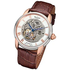Regent Herren Armbanduhr Analog GM-1462 Automatik-Uhr Leder braun URGM1462