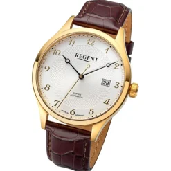 Regent Herren Armbanduhr Analog Lederarmband braun URGM2214