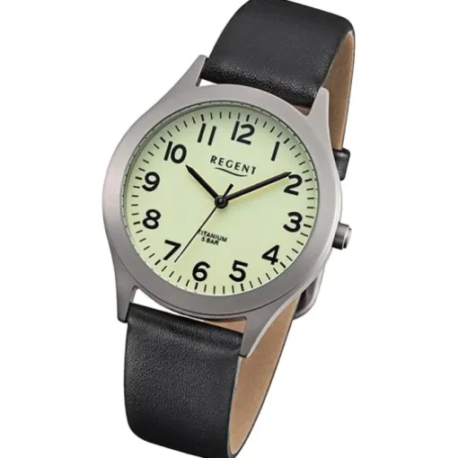 Regent Herren Armbanduhr Analog Lederarmband schwarz URF1268
