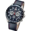 Regent Herren Armbanduhr Analog Lederarmband blau rot URBA827