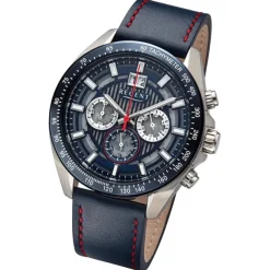 Regent Herren Armbanduhr Analog Lederarmband blau rot URBA827