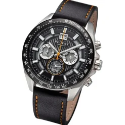 Regent Herren Armbanduhr Analog Lederarmband schwarz orange URBA828