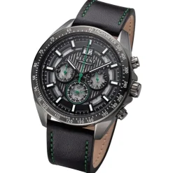 Regent Herren Armbanduhr Analog Lederarmband schwarz grün URBA829