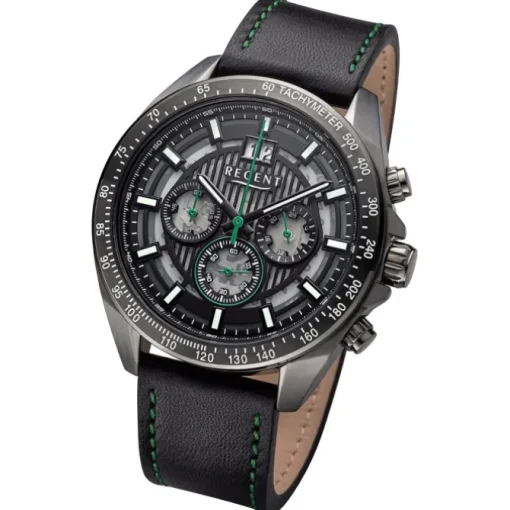 Regent Herren Armbanduhr Analog Lederarmband schwarz grün URBA829
