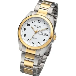 Regent Herren Armbanduhr Analog Metallarmband silber gold URF1446