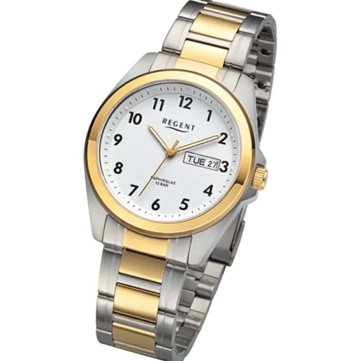 Regent Herren Armbanduhr Analog Metallarmband silber gold URF1446