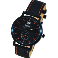 Regent Herren Armbanduhr Analog Lederarmband schwarz orange UR1111574