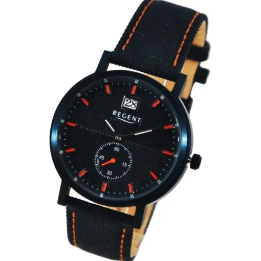 Regent Herren Armbanduhr Analog Lederarmband schwarz orange UR1111574